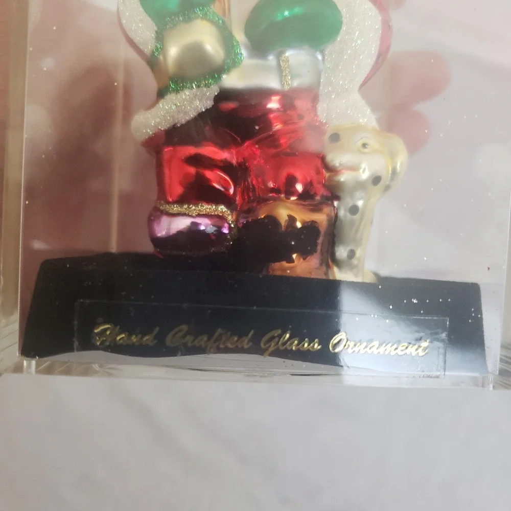 Blown Glass‎ Santa Fireman Dalmatian Ornament Handcrafted In Acrylic Case 5